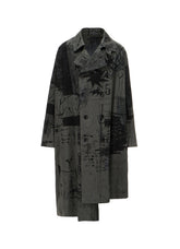 HERRINGBONE GRAFFITI PRINT ASYMMETRIC TRENCH COAT