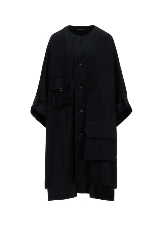 8OZ DENIM COLLARLESS DOLMAN COAT