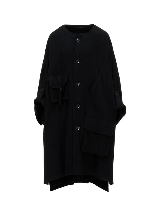 TWILL FLANNEL COLLARLESS DOLMAN COAT
