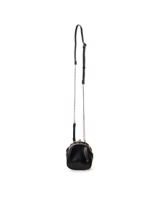 SEMI GLOSS OIL LEATHER DOUBLE-CLASP SHOULDER BAG