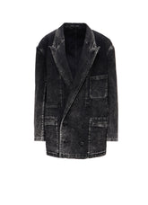 8OZ DENIM CHEMICAL WASH PEAKED LAPEL JACKET