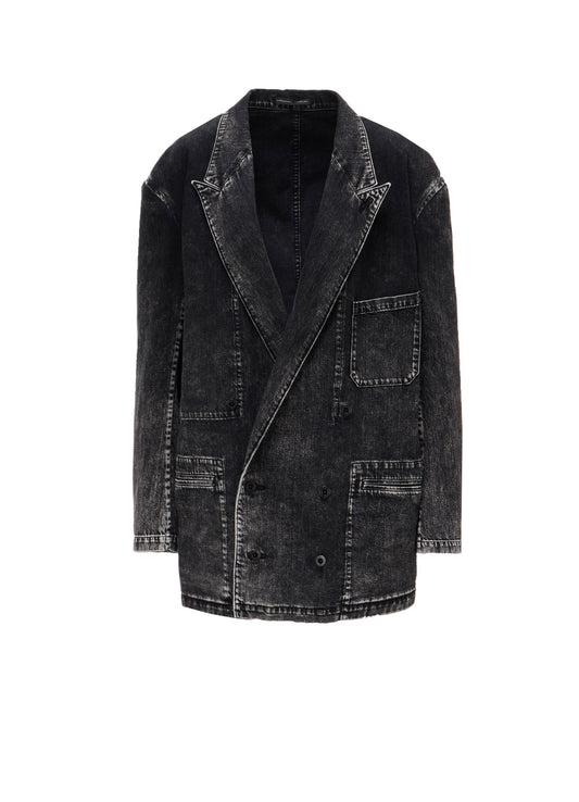 8OZ DENIM CHEMICAL WASH PEAKED LAPEL JACKET