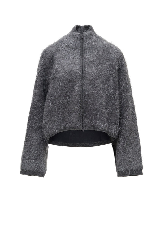 MOHAIR SHAGGY ZIP-UP CARDIGAN