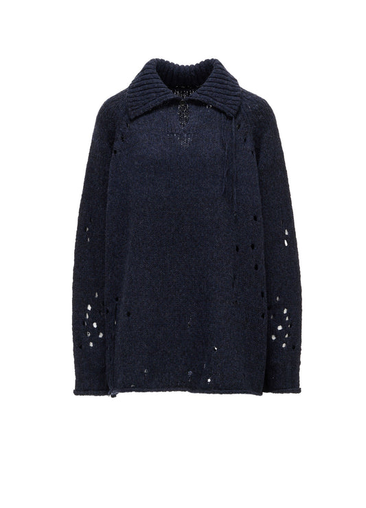 SLUB JERSEY EYELET SKIPPER-COLLAR PULLOVER