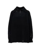 SLUB JERSEY EYELET SKIPPER-COLLAR PULLOVER