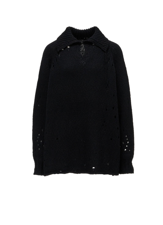 SLUB JERSEY EYELET SKIPPER-COLLAR PULLOVER