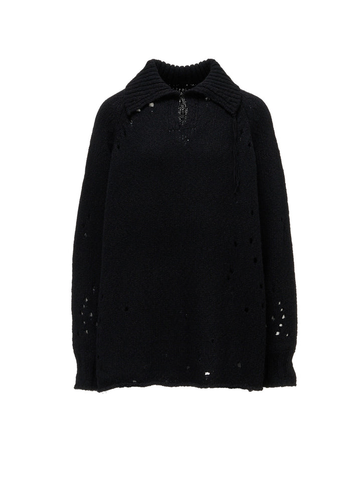 SLUB JERSEY EYELET SKIPPER-COLLAR PULLOVER
