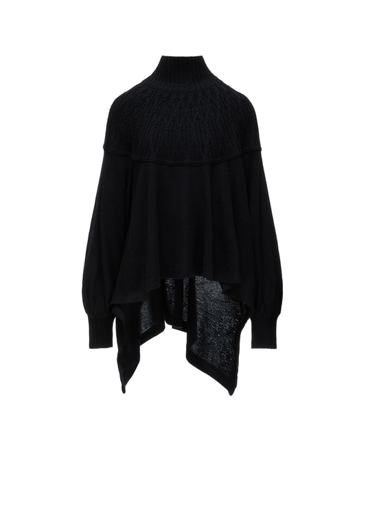 ROUND YOKE HIGH NECK FLARE PULLOVER