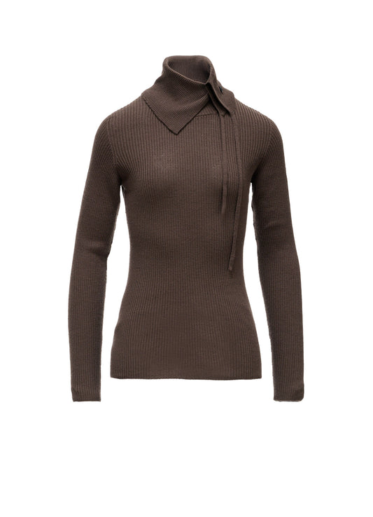 WOOL RIB 3-WAY BUTTON-UP HIGH NECK PULLOVER