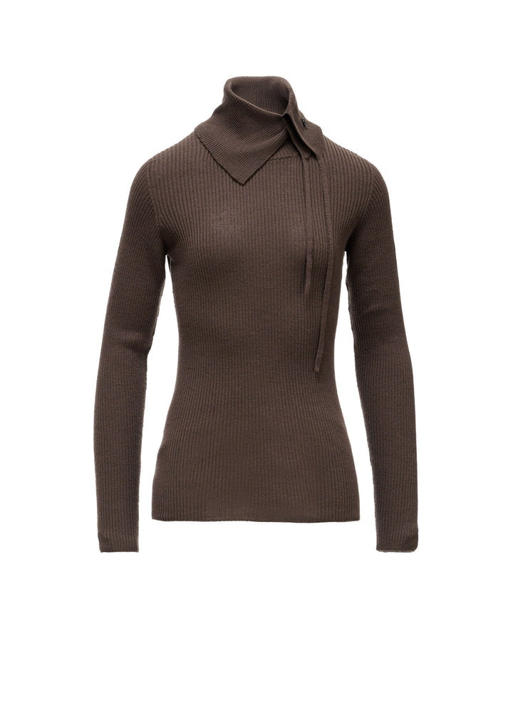 WOOL RIB 3-WAY BUTTON-UP HIGH NECK PULLOVER