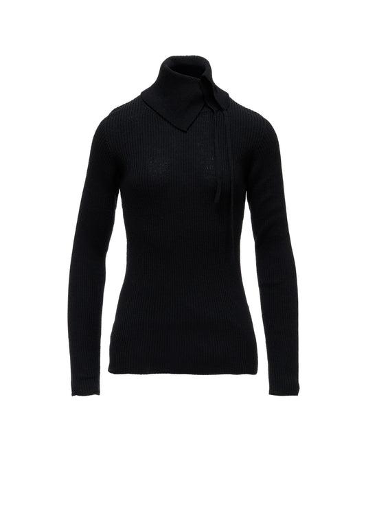 WOOL RIB 3-WAY BUTTON-UP HIGH NECK PULLOVER
