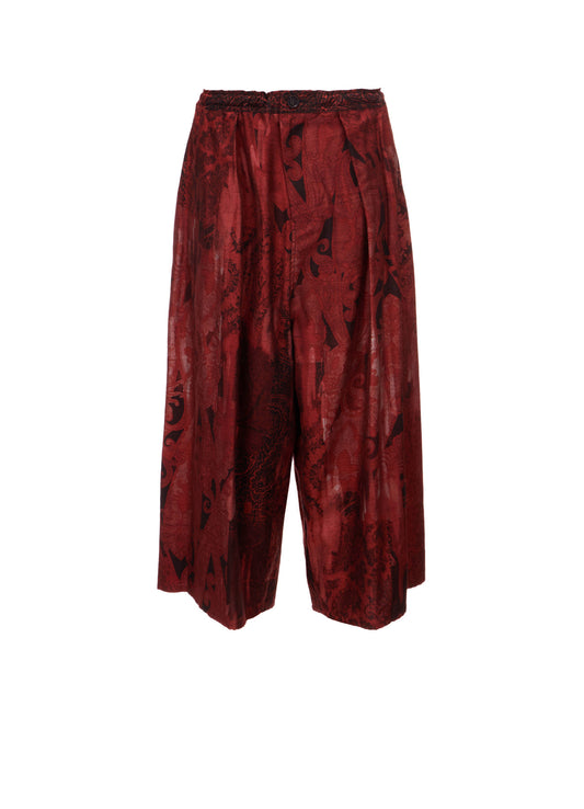 COTTON/CELLULOSE BLUR PAISLEY FRONT TUCK WIDE PANTS