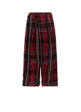 WOOL PLAID CUT JACQUARD FRONT TUCK TURN-UP PANTS
