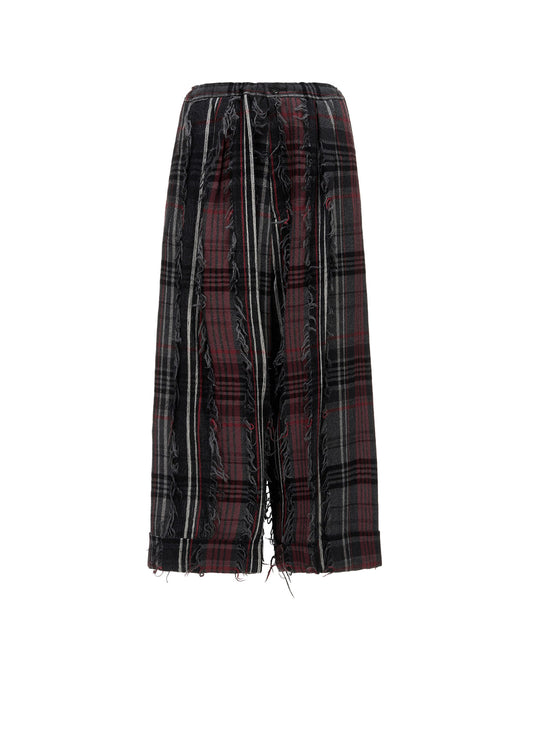 WOOL PLAID CUT JACQUARD FRONT TUCK TURN-UP PANTS