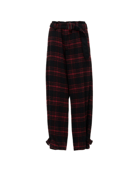 SHAGGY PLAID BELTED PANTS