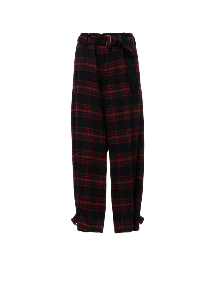 SHAGGY PLAID BELTED PANTS