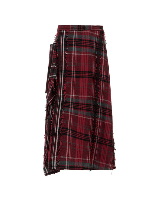 WOOL PLAID CUT JACQUARD RIGHT DRAPE SKIRT