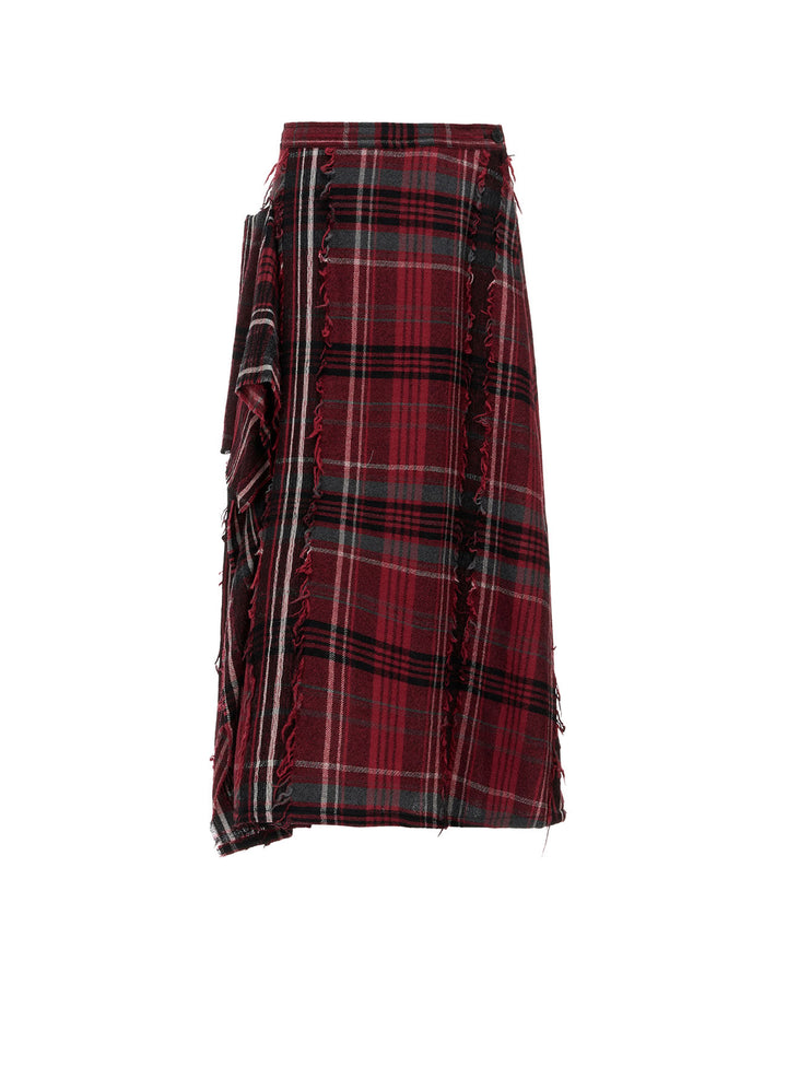 WOOL PLAID CUT JACQUARD RIGHT DRAPE SKIRT