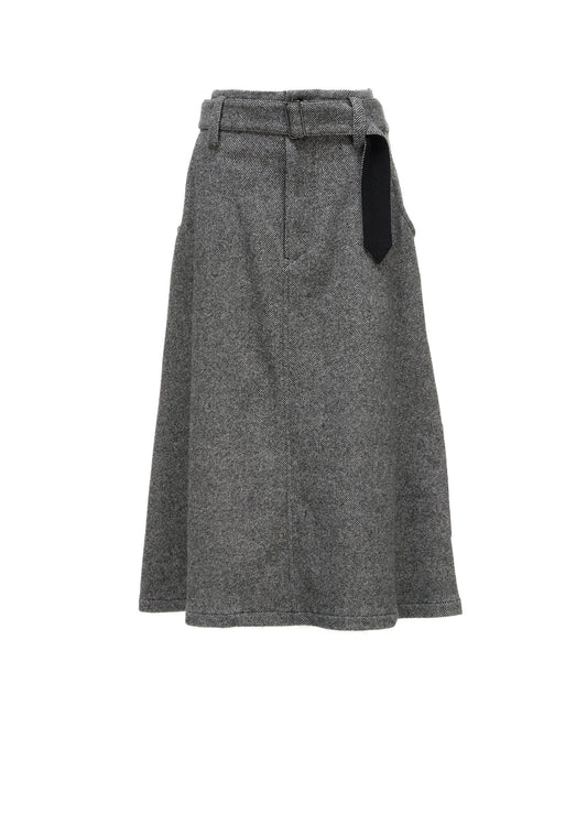 TWILL FLANNEL BELTED SKIRT