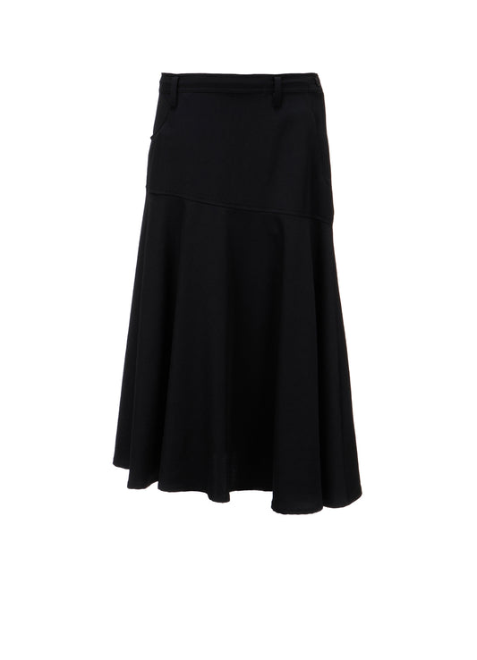 WOOL GABARDINE PANEL FLARE SKIRT