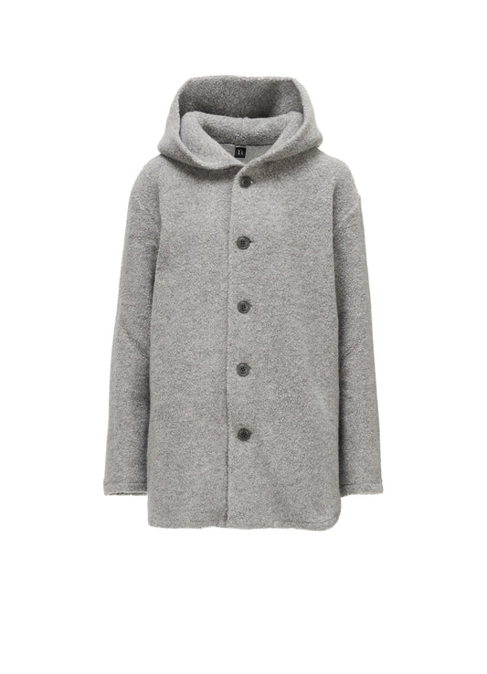 WOOL BLEND PILE BUTTON-UP HOODIE
