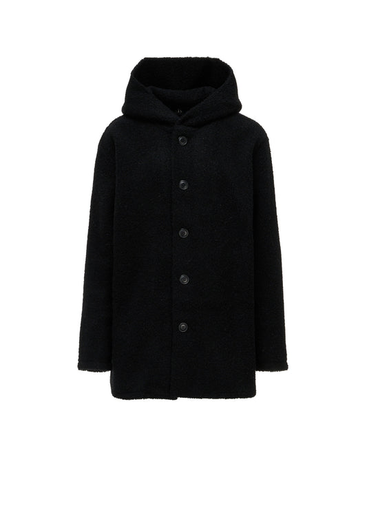 WOOL BLEND PILE BUTTON-UP HOODIE