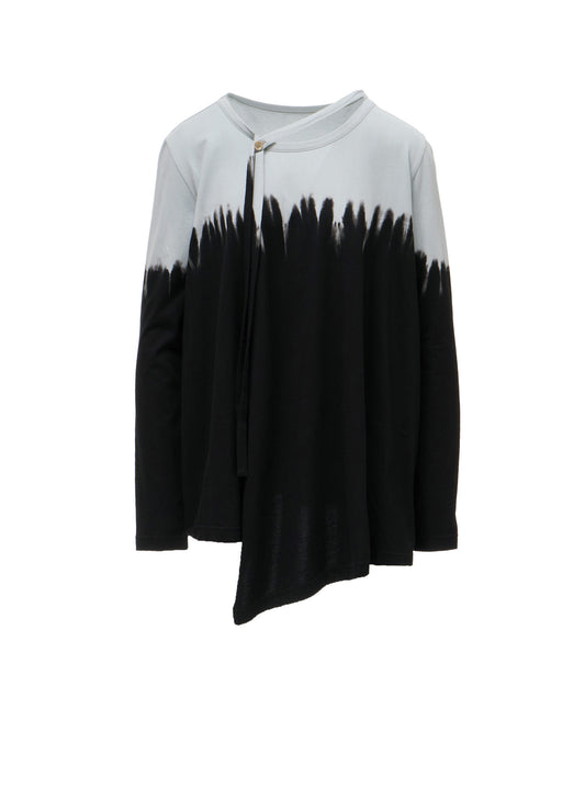 DISCHARGE DYED LONG SLEEVE ASYMMETRIC T-SHIRT