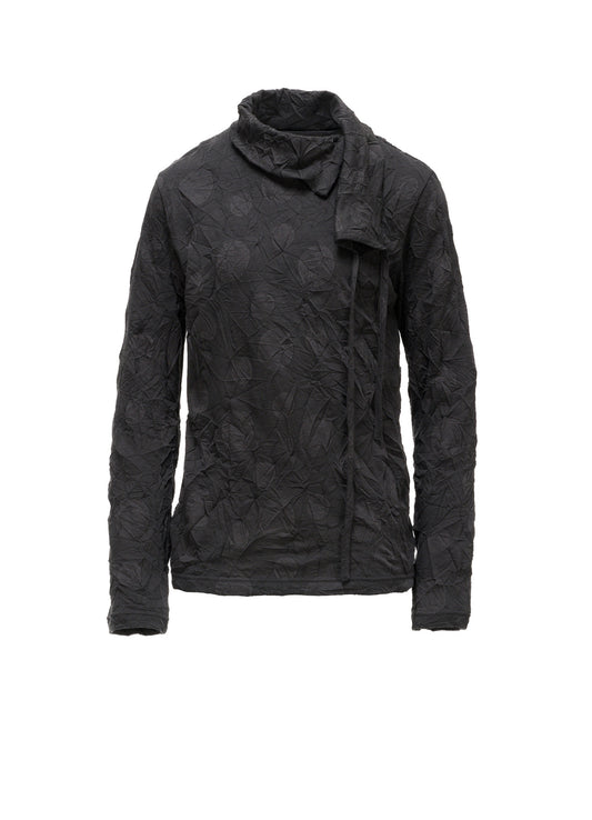 RANDOM DOT JACQUARD ASYMMETRIC HIGH NECK T-SHIRT
