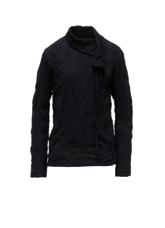 RANDOM DOT JACQUARD ASYMMETRIC HIGH NECK T-SHIRT