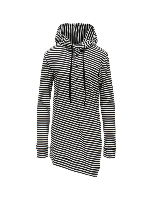 STRIPE RIB HOODED LONG SLEEVE T-SHIRT