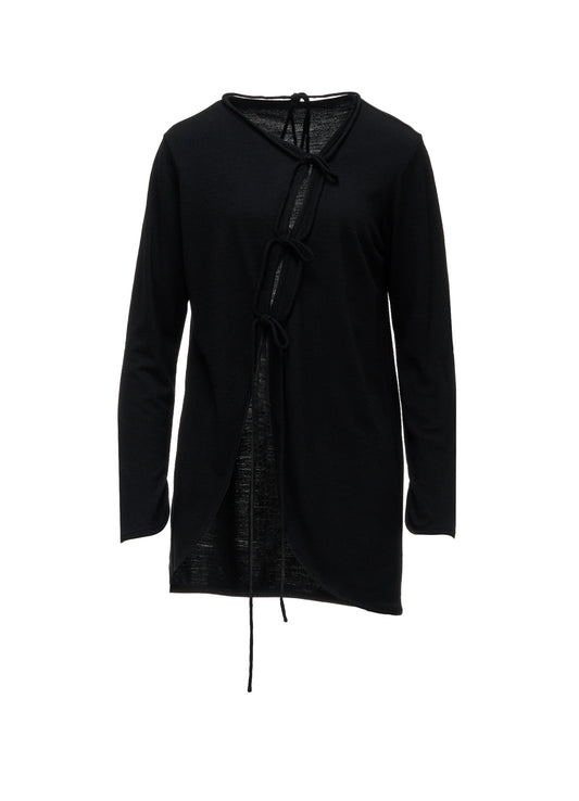 WOOL JERSEY CHINESE BUTTON ASYMMETRIC LONG CARDIGAN