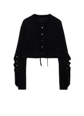 WOOL/SILK CREPE DRAPE SLEEVE CARDIGAN
