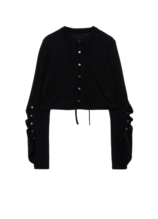 WOOL/SILK CREPE DRAPE SLEEVE CARDIGAN