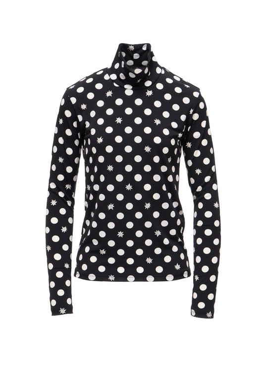 DOT FLOWER PRINT JERSEY HIGH NECK T-SHIRT
