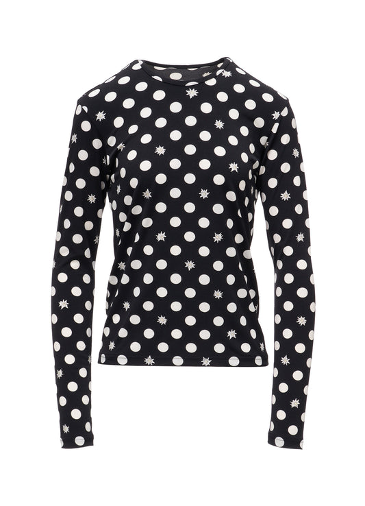 DOT FLOWER PRINT JERSEY ROUND NECK T-SHIRT