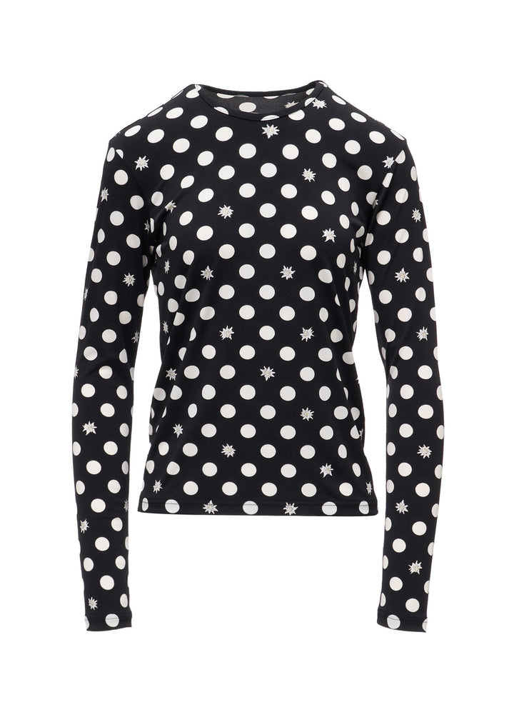 DOT FLOWER PRINT JERSEY ROUND NECK T-SHIRT