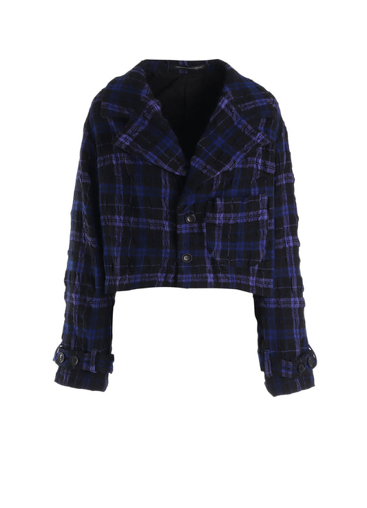 MILLED WOOL COTTON PLAID JACKET