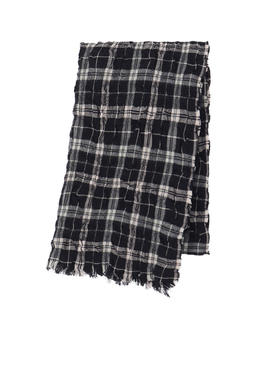 MILLED WOOL COTTON PLAID STOLE