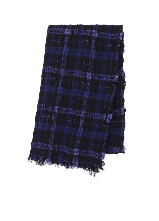 MILLED WOOL COTTON PLAID STOLE