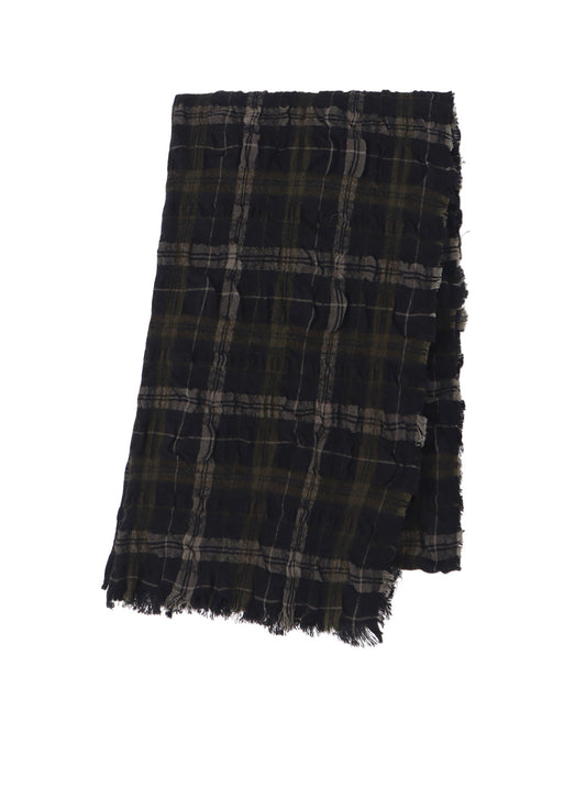 MILLED WOOL COTTON PLAID STOLE