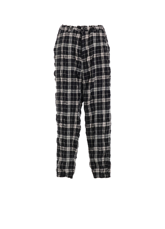 MILLED WOOL COTTON PLAID PANTS