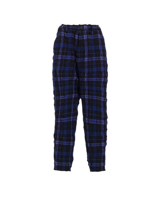 MILLED WOOL COTTON PLAID PANTS
