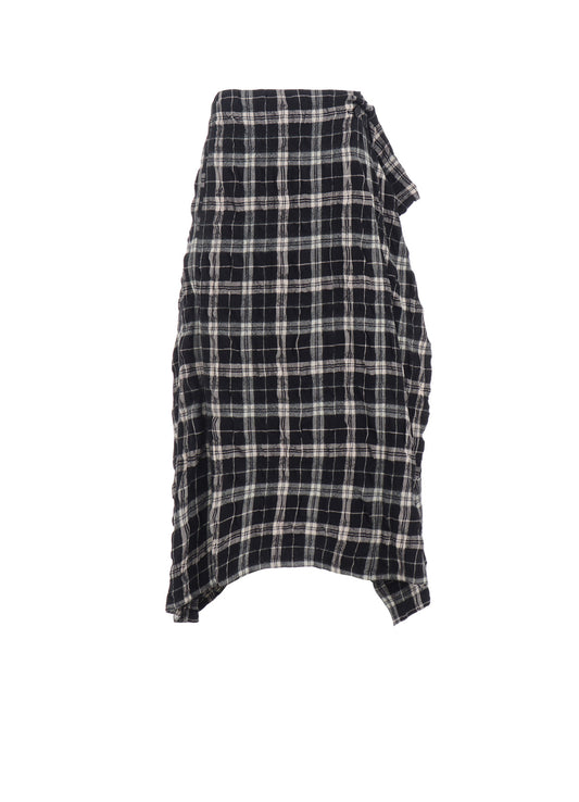 MILLED WOOL COTTON PLAID SKIRT