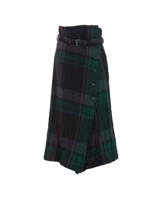MILLED WOOL PLAID SKIRT