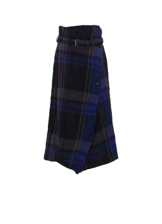MILLED WOOL PLAID SKIRT