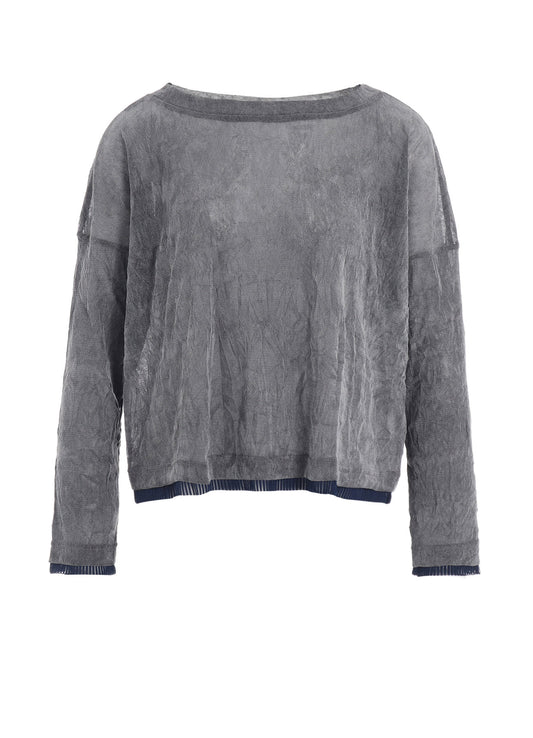 FLOCKED TULLE ROUND NECK WIDE  T