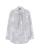 TYPEWRITER STRIPE BOW COLLAR BLOUSE