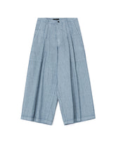 WHITE PIGMENT COATED DENIM PLEATED WIDE PANTS