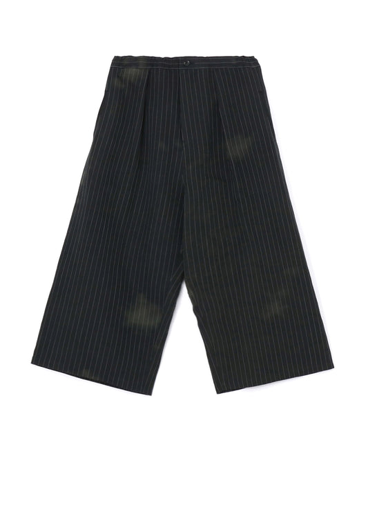 LINEN/COTTON PIN-STRIPED UNEVENLY DYED WIDE LEG PLEATED PANTS