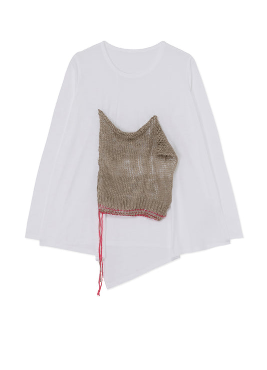 COTTON LONG SLEEVE T-SHIRT WITH KNITTED LINEN DETAIL